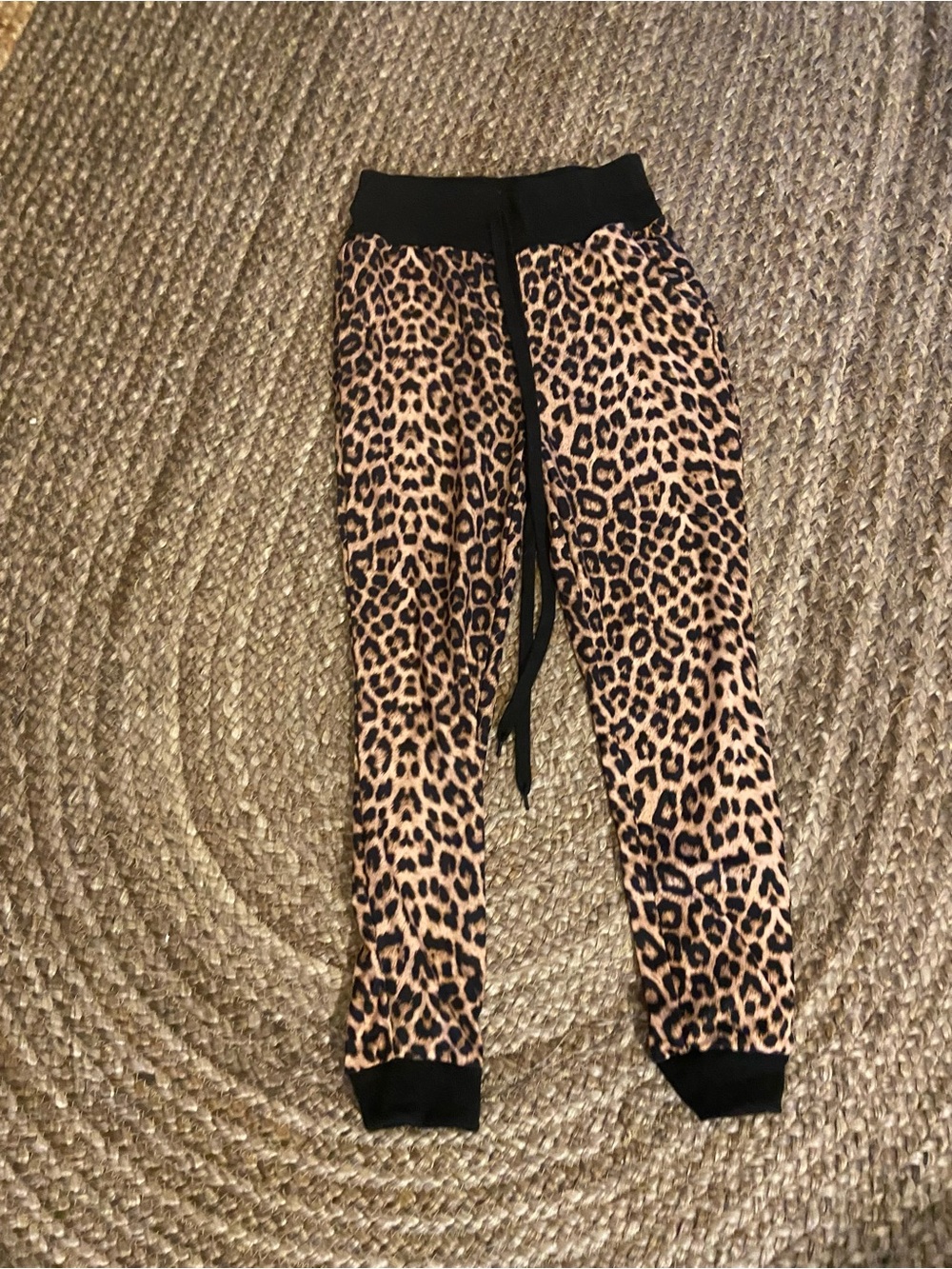 Leopard Print Jogger Pants with Black Trim